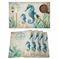 thumbnail image 1 of Seahorse Coastal Placemats Set of 6, Vintage Nautical Ocean Starfish Compass Placemats for Dining Table, Place Mats for Kitchen Tabletop, Waterproof Wipeable Dining Table Mats Set, 1 of 9