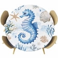 thumbnail image 1 of Seahorse Coastal Round Tablecloth 55-60 Inch Round Fitted Table Cloth with Elastic Edge, Summer Beach Starfish Coral Nautical Waterproof Table Cover Protector for Outdoor Picnic Party Dining, 1 of 6