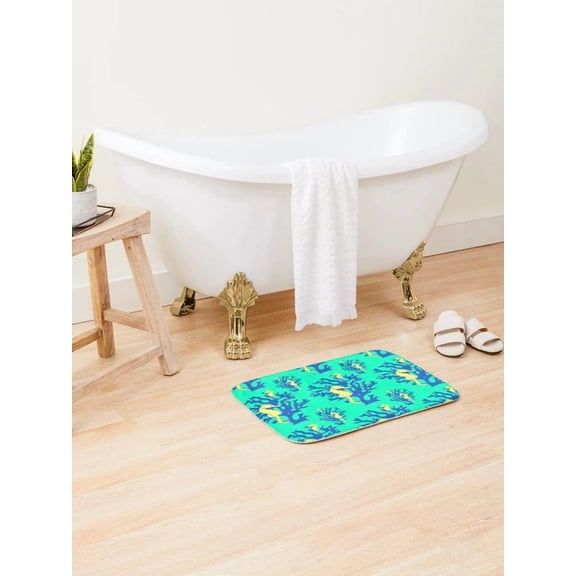 Seahorse Coral Reef Doormat – Teal Ocean Marine Entryway Mat, Non-Slip Backing, 2 Sizes