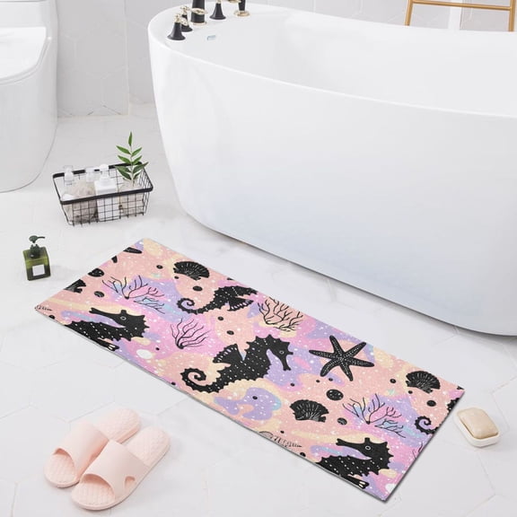 Seahorse Coral Seashells Bath Mat 39x20 Non-Slip Bathroom Rugs Absorbent Soft Plush Quick Dry for Tub Shower Kitchen Home Decor