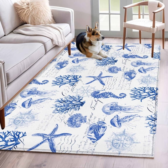 Seahorse Coral Shell 2.7x5 Rug for Office Desk Chair Area Small Bedroom ...