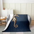 thumbnail image 1 of Seahorse Decor Throw Blanket Throw 50x60 Cute Cartoon Watercolor Wild Sealife Fleece Blanket for Kids Teens Adults Retro Blue Wooden Stripes Print Flannel Blanket for Bedroom Car, 1 of 5