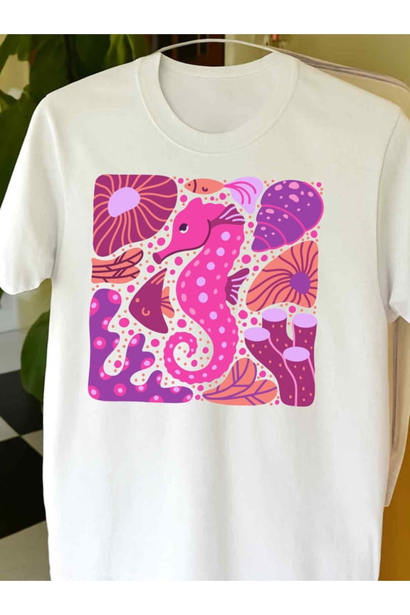 Seahorse Dreams fish t shirts comfort colors tshirt for men 180G 100% Cotton white Unique designs, summer prints Comfortable activewear, perfect for gifts Everyday and weekend wear for 60 year old f