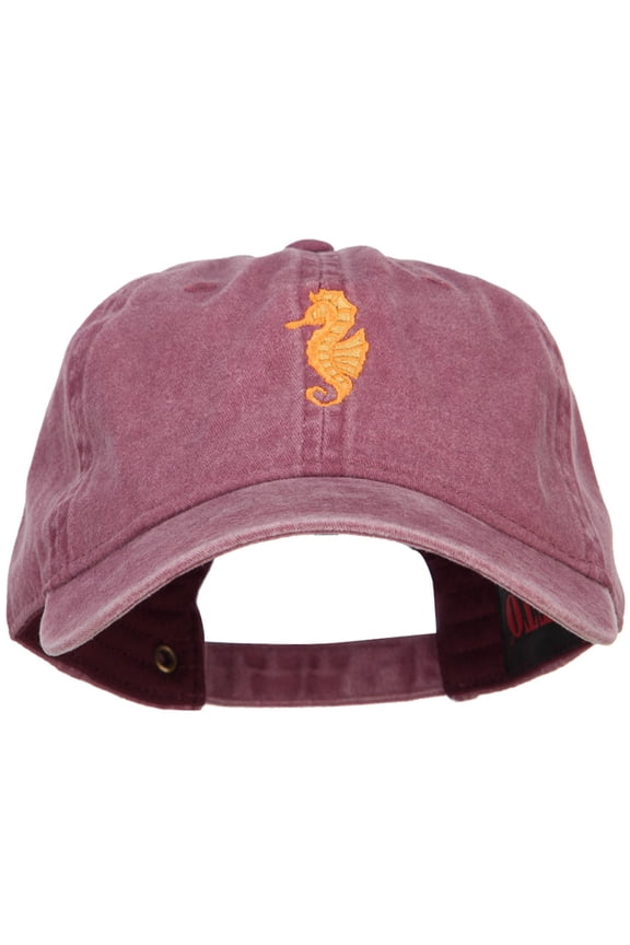 Seahorse Embroidered Washed Cotton Cap - Maroon OSFM