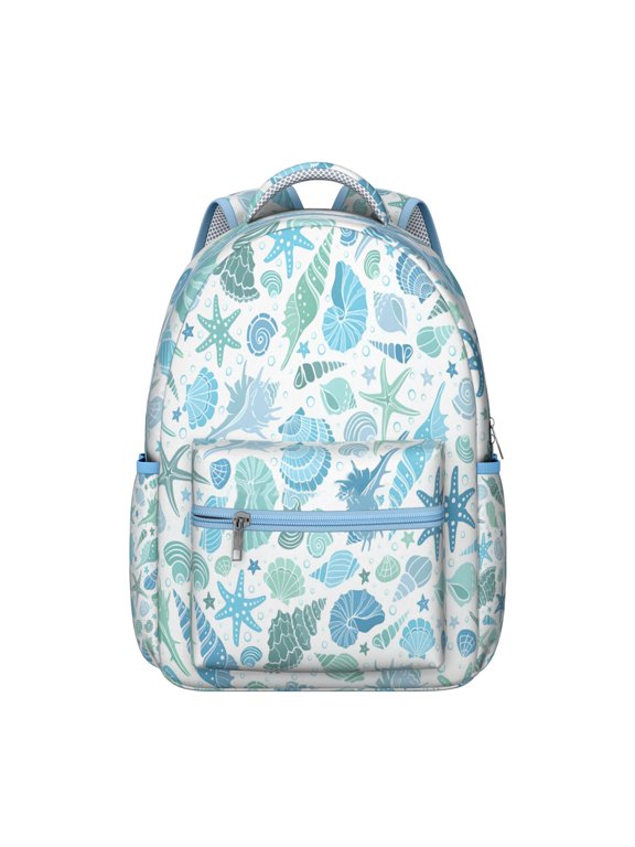 Seahorse and Fish Student Backpack Durable Waterproof School Bag with Vintage Ocean and Nautical Print, Breathable Padding, Adjustable Straps, Perfect for Travel and Outdoor Activities