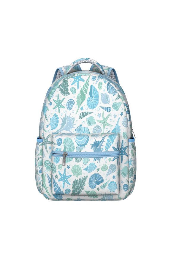 Seahorse and Fish Student Backpack Durable Waterproof School Bag with Vintage Ocean and Nautical Print, Breathable Padding, Adjustable Straps, Perfect for Travel and Outdoor Activities