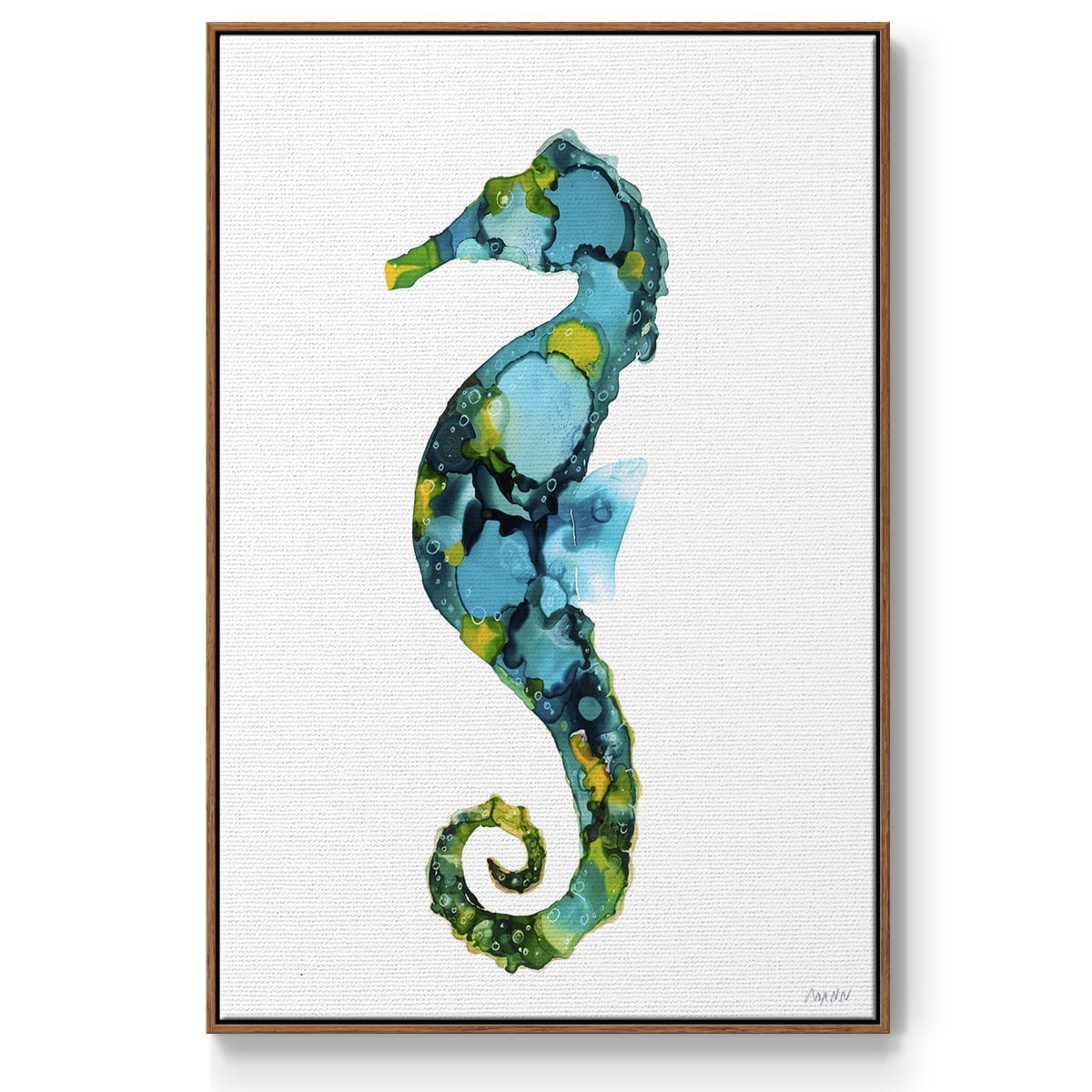 Seahorse Framed Premium Gallery Wrapped Canvas - Ready to Hang - 17 x 25 - Walnut Floating Frame