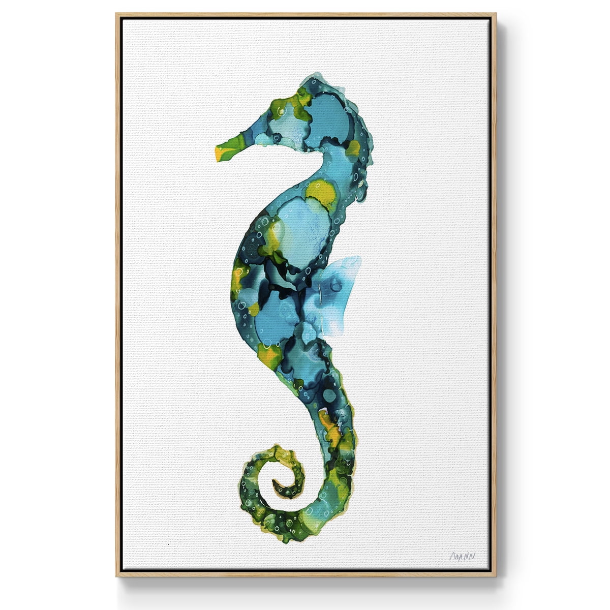 Seahorse Framed Premium Gallery Wrapped Canvas - Ready to Hang - 25 x 37 - Natural Wood Floating Frame