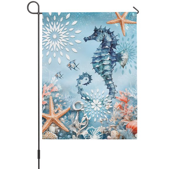 Seahorse Garden Flag 12x18 Inch Coral Starfish Ocean Coastal Double Sided Outdoor Garden Flags Welcome House Flag Decorative Yard Flags for Outside Holiday Decoration