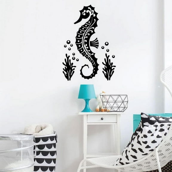 Seahorse Little Bubbles Cute Modern Style Design Drawing Cartoon Vinyl Wall Decal Wall Sticker Wall Art Home Decoration Fun Home Decoration For Girls Boys Kids Room House Décor Size (10x10 inch)