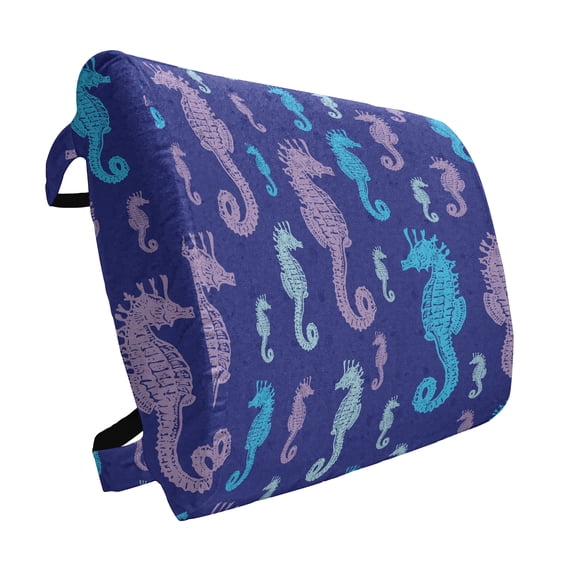 Seahorse Lumbar Pillow, Colorful Pattern of Realistic Engraved Inspired Animal, Soft Back Cushion for Office Chairs with Adjustable Straps, 14" x 13", Lavender Sky Blue, by Ambesonne