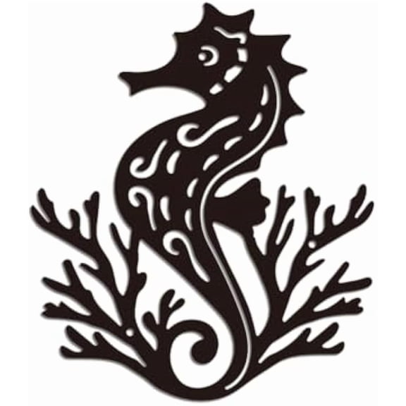 Seahorse Metal Wall Art Decor Sea Life Ocean Theme Metal Wall Art Hanging Decor Signs Nautical Seahorse Wall Sculpture Statues Decor for Home living room 11.02x9.44 Inch Seahorse