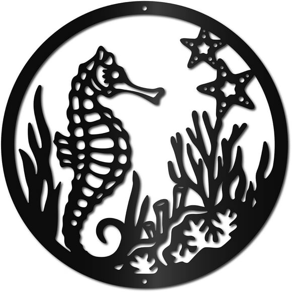 Seahorse Metal Wall Decor Metal Seahorse with Coral Wall Sign Marine Life Starfish Hanging Sculpture for Beach Home Bedroom Living Room 11.8x11.8inch DIY