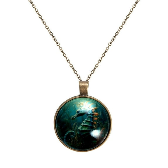 Seahorse Necklace Personalized Custom Photo Round Pendant Adjustable Stainless Steel Necklaces with Gift Box for Men Women Mothers Valentine's Jewelry Gift