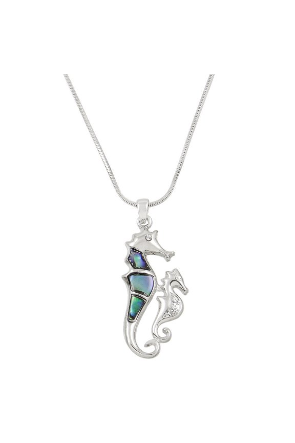Seahorse Pendant Necklace Rhinestone Crystal Rhodium High Polished J0156