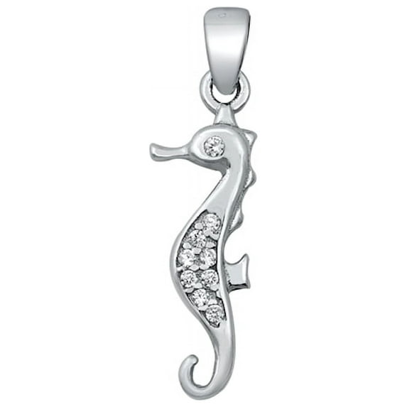 Seahorse Pendant With CZ, Sterling Silver with Chain Necklace