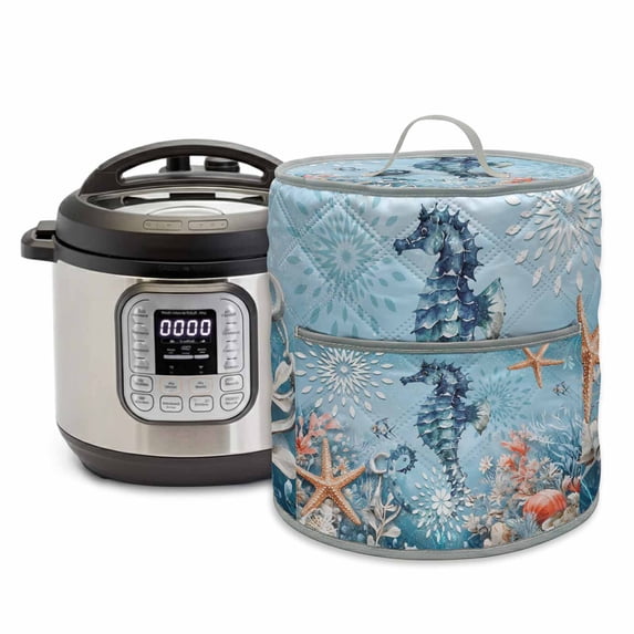 Seahorse Pressure Cooker Cover Coral Starfish Ocean Coastal Dust Cover for Kitchen Appliances with Top Handle & Storage Pockets, Fits 8 Quart Instant Pot, Air Fryer, Crock Pot