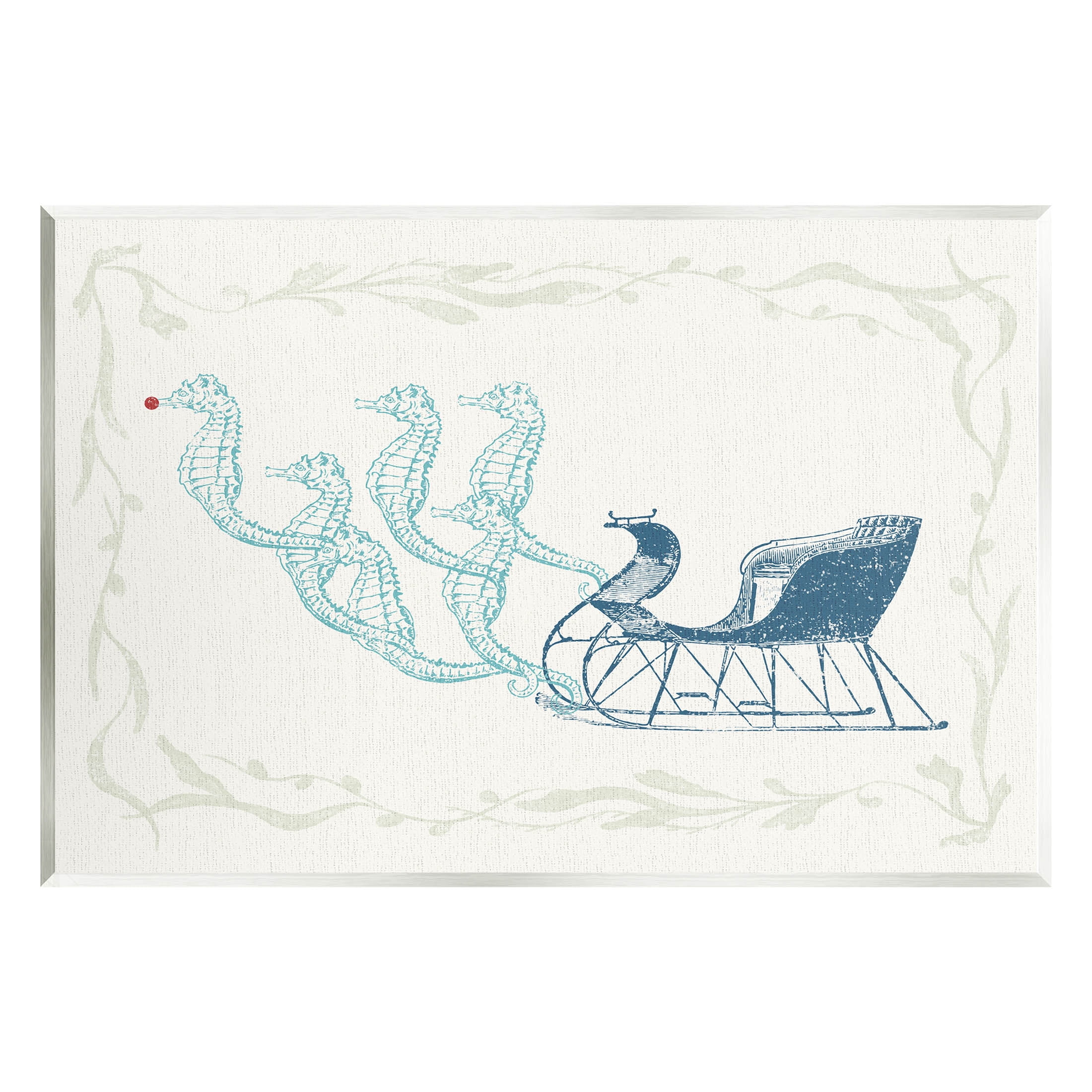 Seahorse Santa Sled Nautical Christmas Holiday Graphic Art Unframed Art Print Wall Art