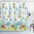 thumbnail image 1 of Seahorse Sea Creatures Lighthouse Nautical Anchor Sailboat Coast Shower Curtain, 1 of 1