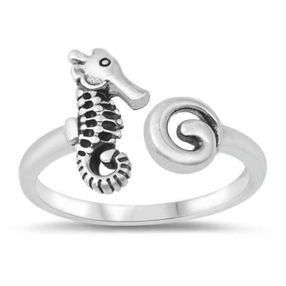 Seahorse Sea Simulated Abalone Open Ocean Ring .925 Sterling Silver Band Jewelry Female Male Size 4