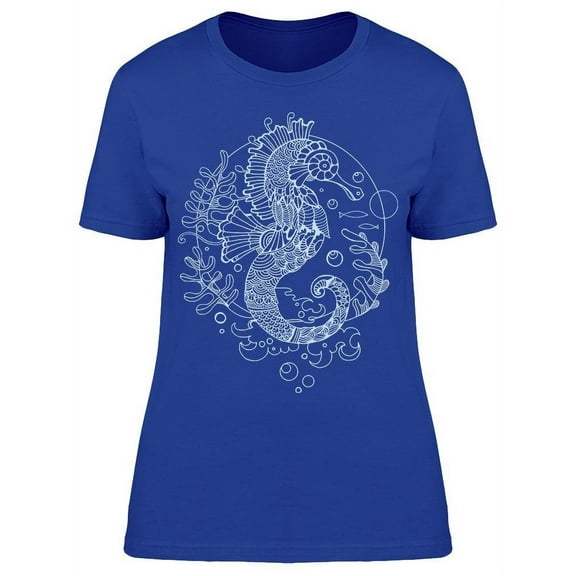 Seahorse Sketch Circle Coral T-Shirt Women -Image by Shutterstock, Female 3X-Large