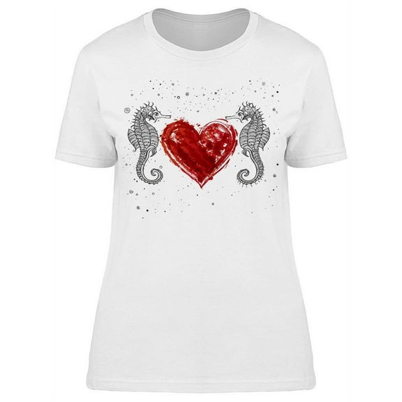 Seahorse Sketch Heart Drawing T-Shirt Women -Image by Shutterstock, Female Medium