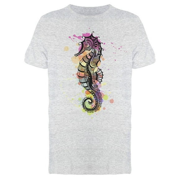 Seahorse Sketch Splatter Design T-Shirt Men -Image by Shutterstock, Male Large