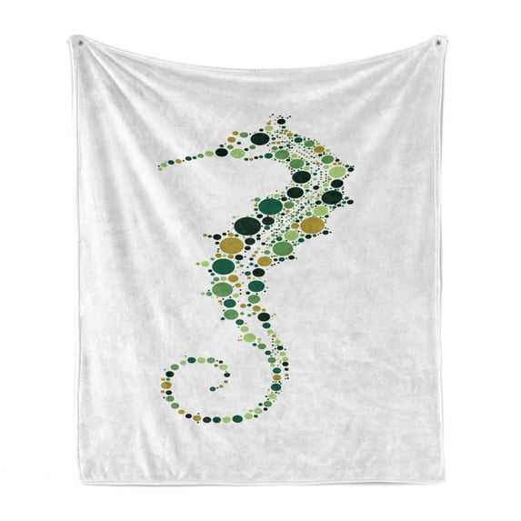 Seahorse Soft Flannel Fleece Throw Blanket, Pointillist Technique Hippocampus Design in Pastel Colors Ocean Wildlife Theme, Cozy Plush for Indoor and Outdoor Use, 60" x 80", Multicolor, by Ambesonne