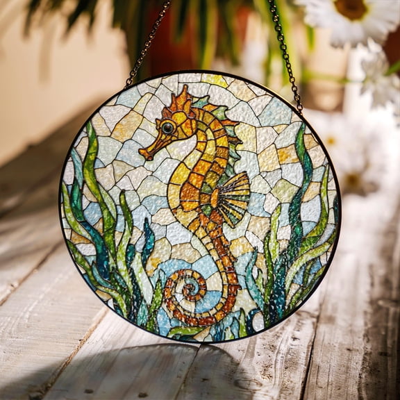 Seahorse Stained Glass Suncatcher, Coastal Window Hanging, Charming Gift for Ocean Lovers, Beach Decor
