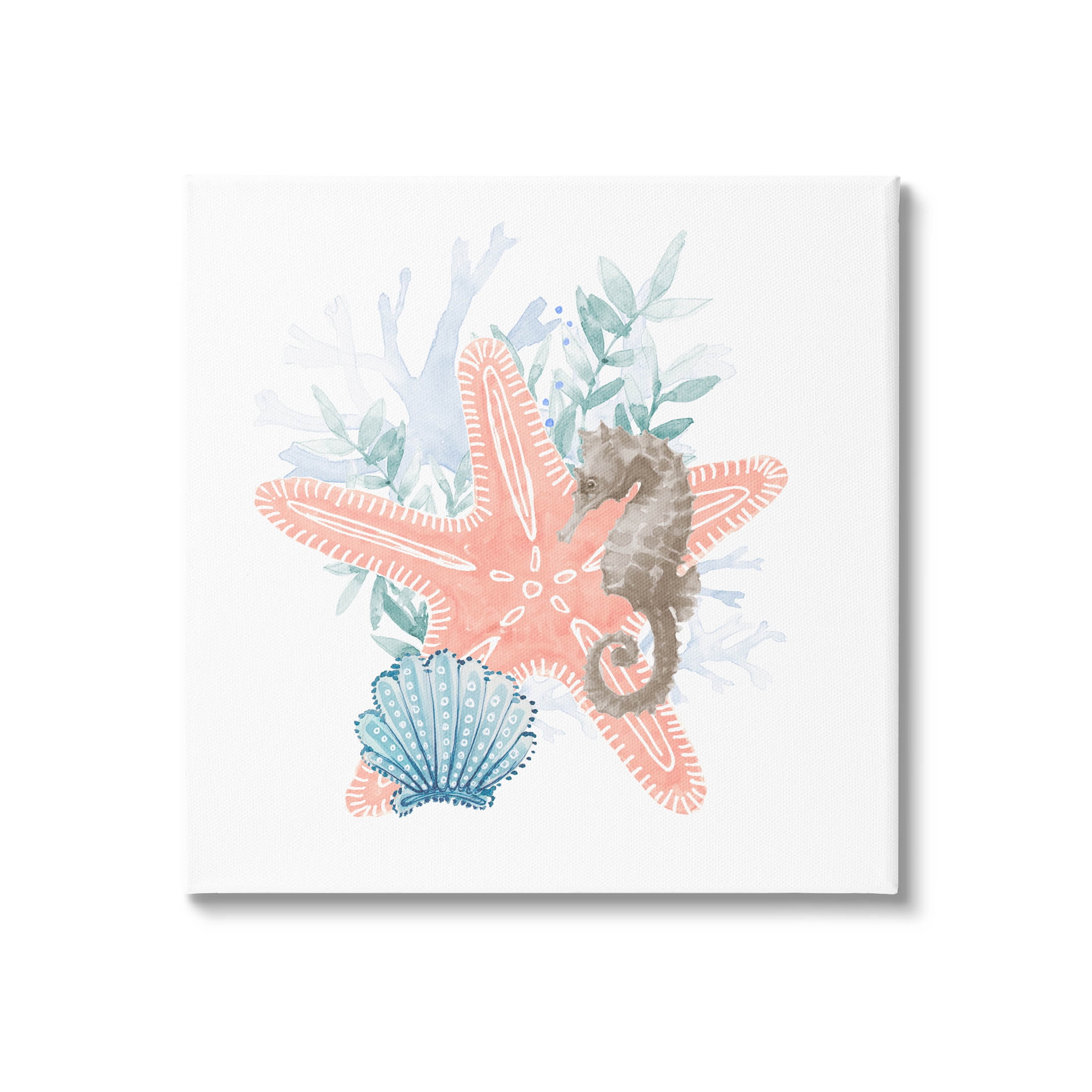 Seahorse Starfish Coral Coastal Canvas Wall Art 17 x 17