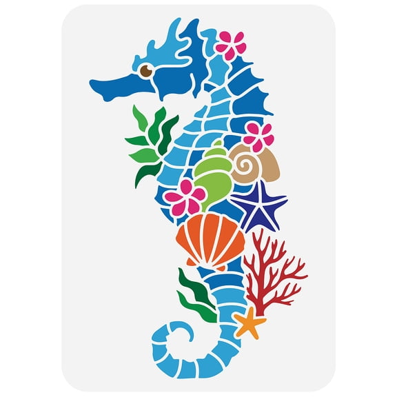 Seahorse Stencil 8.3x11.7 inch Reusable Seahorse Shell Starfish Coral Sea Animals Drawing Template Summer Ocean Theme Marine Life Stencil