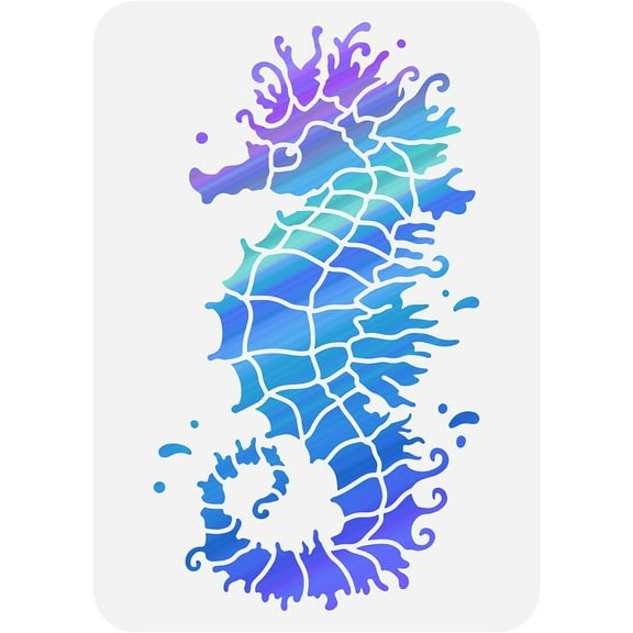 Seahorse Stencil 8.3x11.7inch Reusable Sea Animal Painting Template Summer Ocean Theme Marine Life Stencil for Painting on Wall Wood Fabric Paper and Furniture Mixed Color