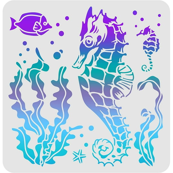 1pc Seahorse Stencil 30x30cm Re able Seahorse Template for Painting Sea Animal Stencil Sea Creatures Stencil for Painting on Wood Tile Paper Fabric Floor Wall