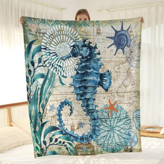 Seahorse Throw Blanket Gifts for Adult Kids Girls Boys Super Soft Cozy Lightweight Plush Flannel Fleece Warm Throw Blanket for Home Bedroom Birthday Christmas Decor Couch Bed 50"x60"