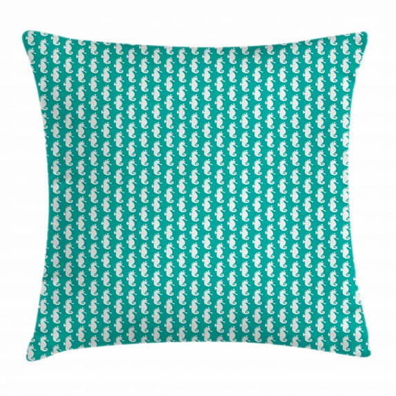 Seahorse Throw Pillow Cushion Cover, Simplistic Silhouette Seahorse Shapes in Repeat Tropical Aquarium Theme, Decorative Square Accent Pillow Case, 18 X 18 Inches, Sky Blue and White, by Ambesonne