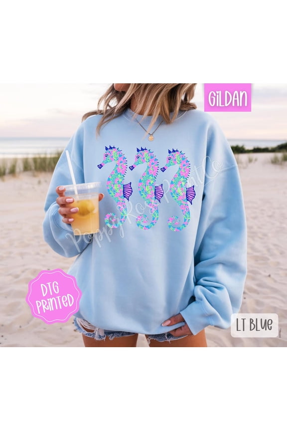 Seahorse Trio Sweatshirt, Cute Women's Beach Sweater, Trendy Summer Crewneck, Oversized Sweatshirt, Swimsuit Cover Up, for Her All Size S-5Xl