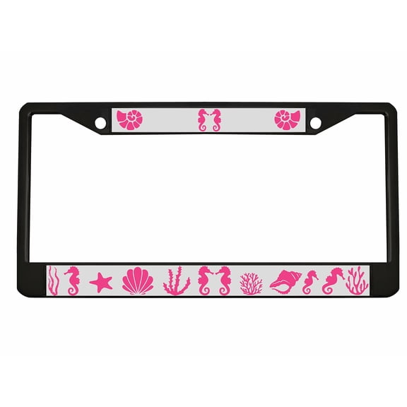 Seahorse Tropical Waves of Fun Beach Style Metal License Plate Frame Personalized/Car Accessories Car Tag Holder Cover (Black/Silver/Light Pink)