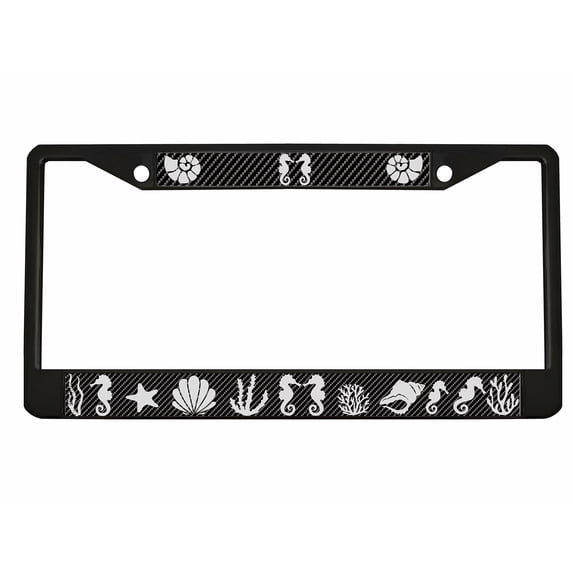 Seahorse Tropical Waves of Fun Beach Style Metal License Plate Frame Personalized/Car Accessories Car Tag Holder Cover Carbon (Black/Carbon/Silver)