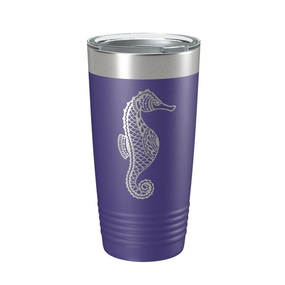 Seahorse Tumbler Zentangle Travel Mug Insulated Laser Engraved Coffee Cup 20 oz Purple