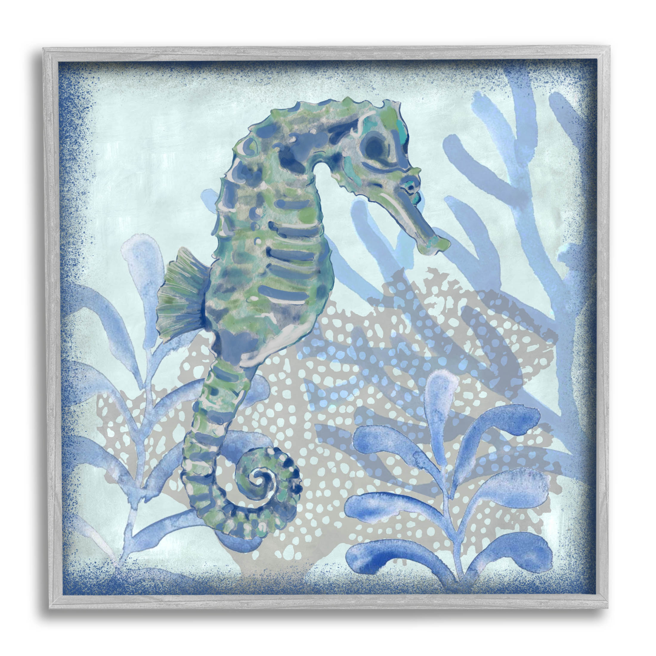 Seahorse Underwater Coral Botanicals Animals & Insects Graphic Art Gray Framed Art Print Wall Art