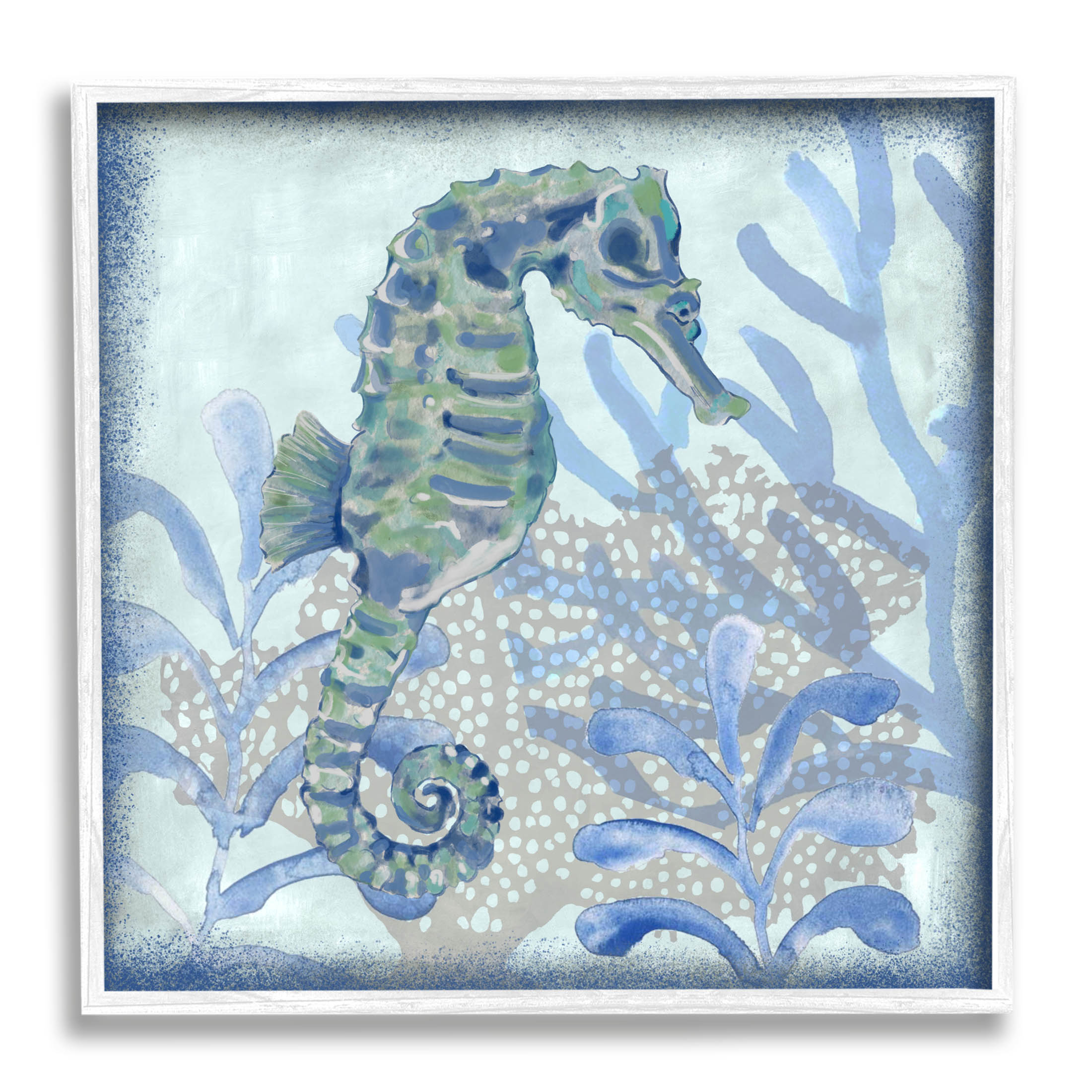Seahorse Underwater Coral Botanicals Animals & Insects Graphic Art White Framed Art Print Wall Art