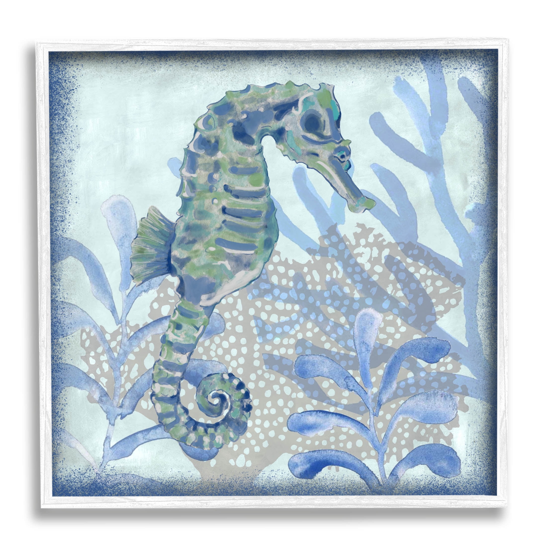 Seahorse Underwater Coral Botanicals Animals & Insects Graphic Art White Framed Art Print Wall Art