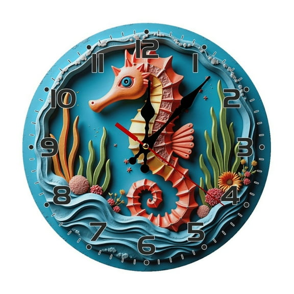 Seahorse Wall Clock 10 Inch Silent Non Ticking Round Clock Decoration for Living Room Kitchen Bedroom Bathroom Office Classroom