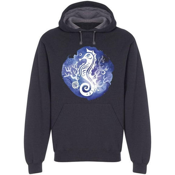 Seahorse Watercolor Splatter Hoodie Men -Image by Shutterstock, Male Small