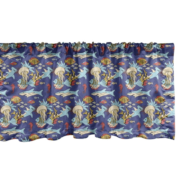 Ambesonne Seahorse Valance Pack of 2, Doodle Underwater World, 54"X18", Dark Violet Multicolor