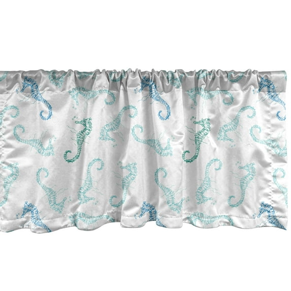 Ambesonne Seahorse Valance Pack of 2, Nautical Outline Animal, 54"X18", Pale Blue Grey Sea Blue