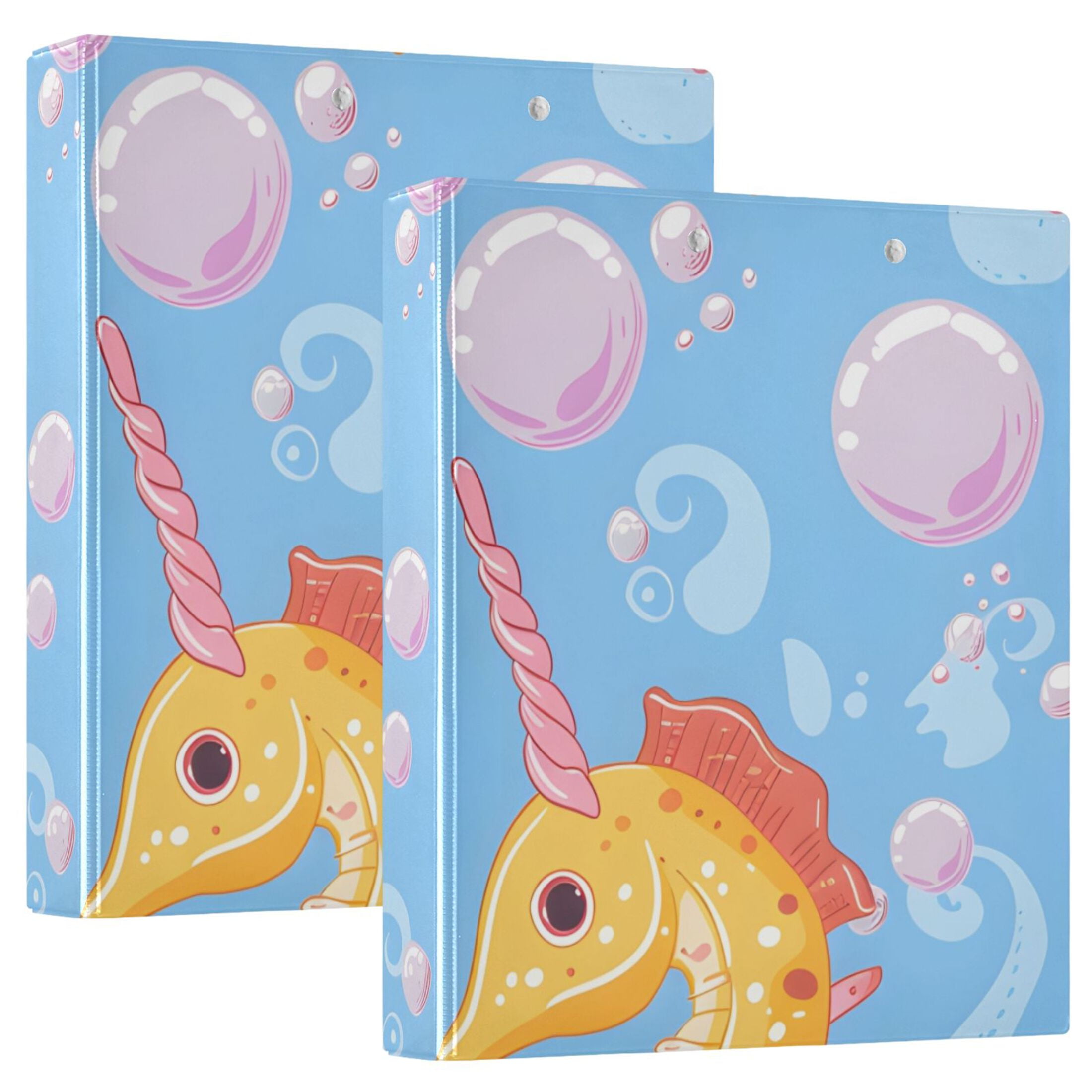 Seahorse and Bubble 3 Ring Binders 1.5 inch Hardcover File Folders with Interior Pockets A4 Size Organizer for School Office Hospital
