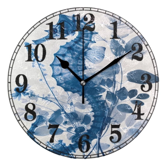 Seahorse and Floral Silent Wall Clock 10" Non-Ticking Battery Clock