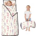 thumbnail image 1 of Seahorse and Star White Pattern Teens Toddler Nap Mat with Pillow, Sleeping Mat Bag for Preschool Daycare 60"x20", 1 of 6