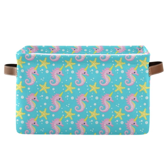 Seahorse and Starfish Storage Bins with Handle Fabric Organizer Basket Foldable Box 1 Pack 14.2x10.2x8.3